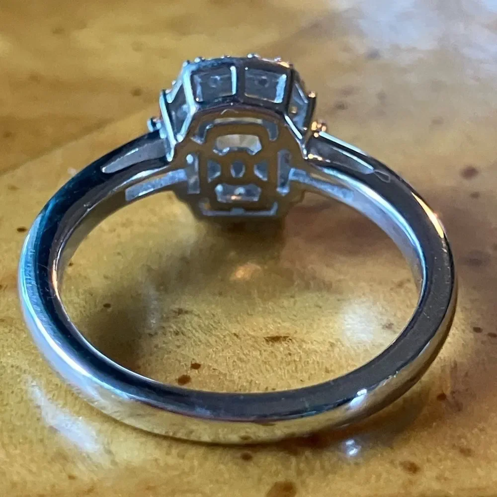 Natural Aquamarine Sterling Silver Halo Ring Size 6